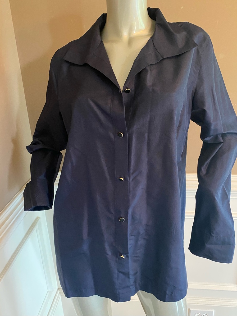 NWT Talbots Navy Button-Front Silk Shirt size 14